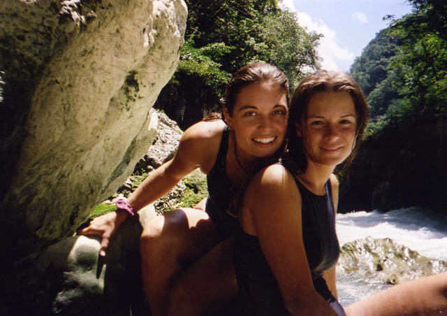 My friend Tasha and I taking a dip in a sun-warmed limestone pool beside the raging Cahabón River during a visit to Semuc Champey. After a long, grueling bus ride, a landslide and a few giant insects, we discovered this little paradise in Guatemala is well worth the effort.  